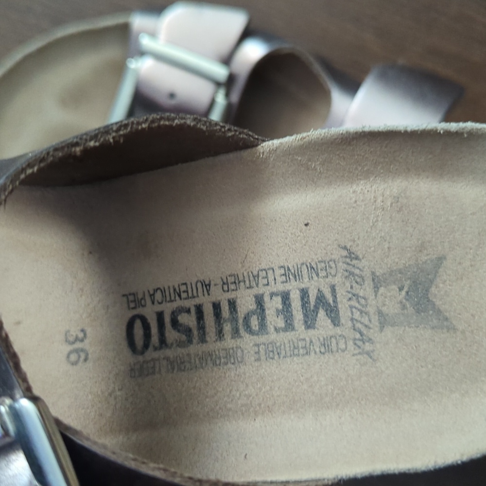 Mephisto Shiny Bronze Buckle Wedge Sandals - Picture 7 of 10